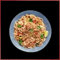 Wagamama Chicken Pad Thai — chicken pad thai with rice noodles, bean sprouts, crushed peanuts, and fresh lime.