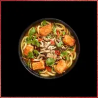 Wagamama Kare Burosu Ramen — curried vegetable broth with silken tofu, udon noodles, mushrooms, and chilli oil.