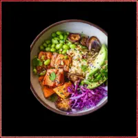 Wagamama Miso Salmon Bowl — salmon fillet glazed with miso, served with steamed rice, greens, and sesame seeds.