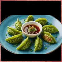 Wagamama Yasai Gyoza — vegan dumplings filled with cabbage, tofu, and vegetables, served with soy dipping sauce.